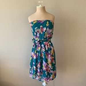 Express Floral Print Strapless Dress